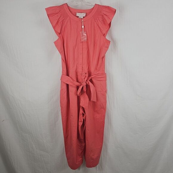 Gal Meets Glam Size 16 Saffron Flutter Sleeve Crop Jumpsuit Tie Waist PLUS - Picture 4 of 12